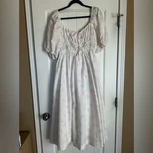 Mable Light Pink Floral Puff-Sleeve Midi Dress